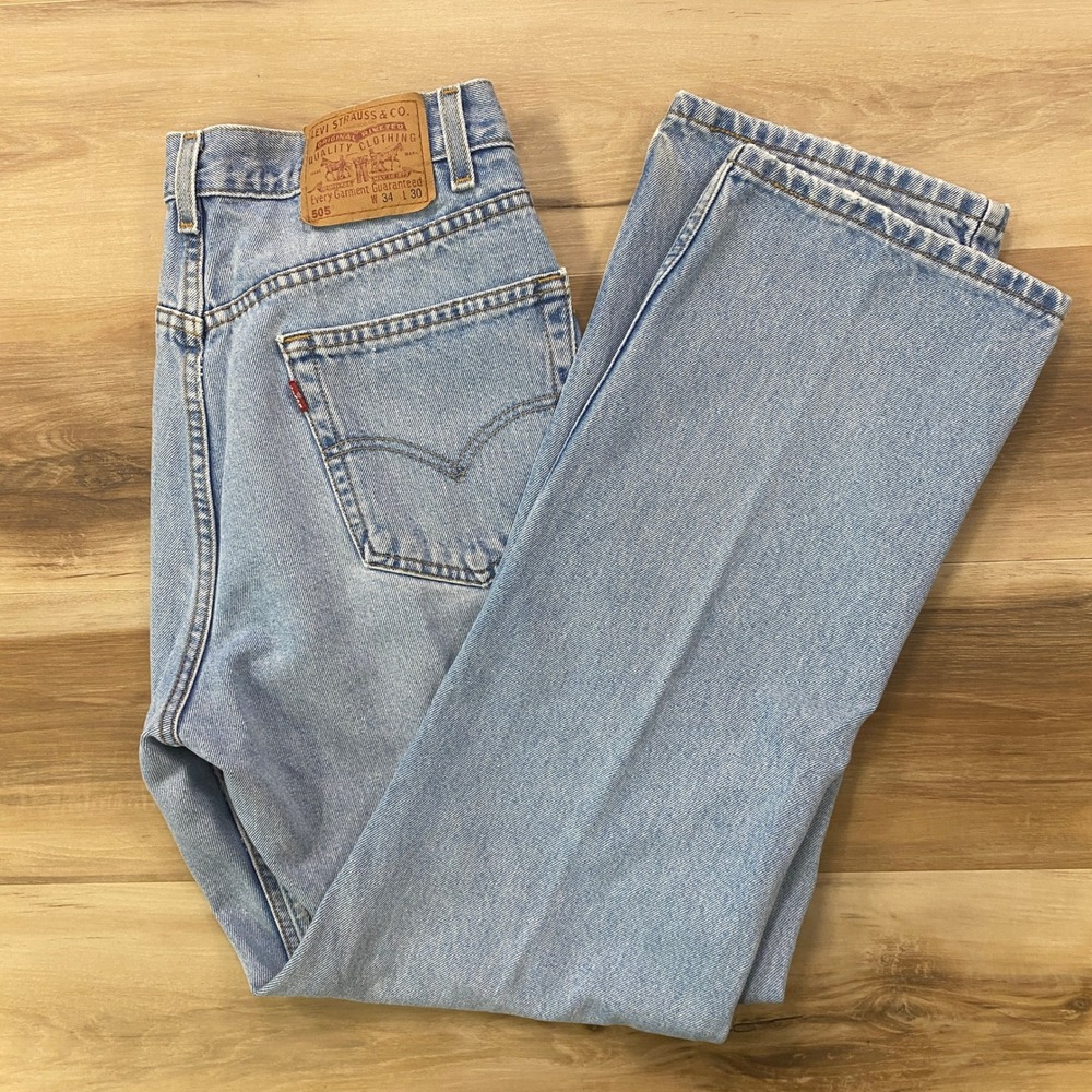 Levis 505 Jeans 34x30 Vintage Y2K Denim Regular Fit Straight Leg Light Blue Wash